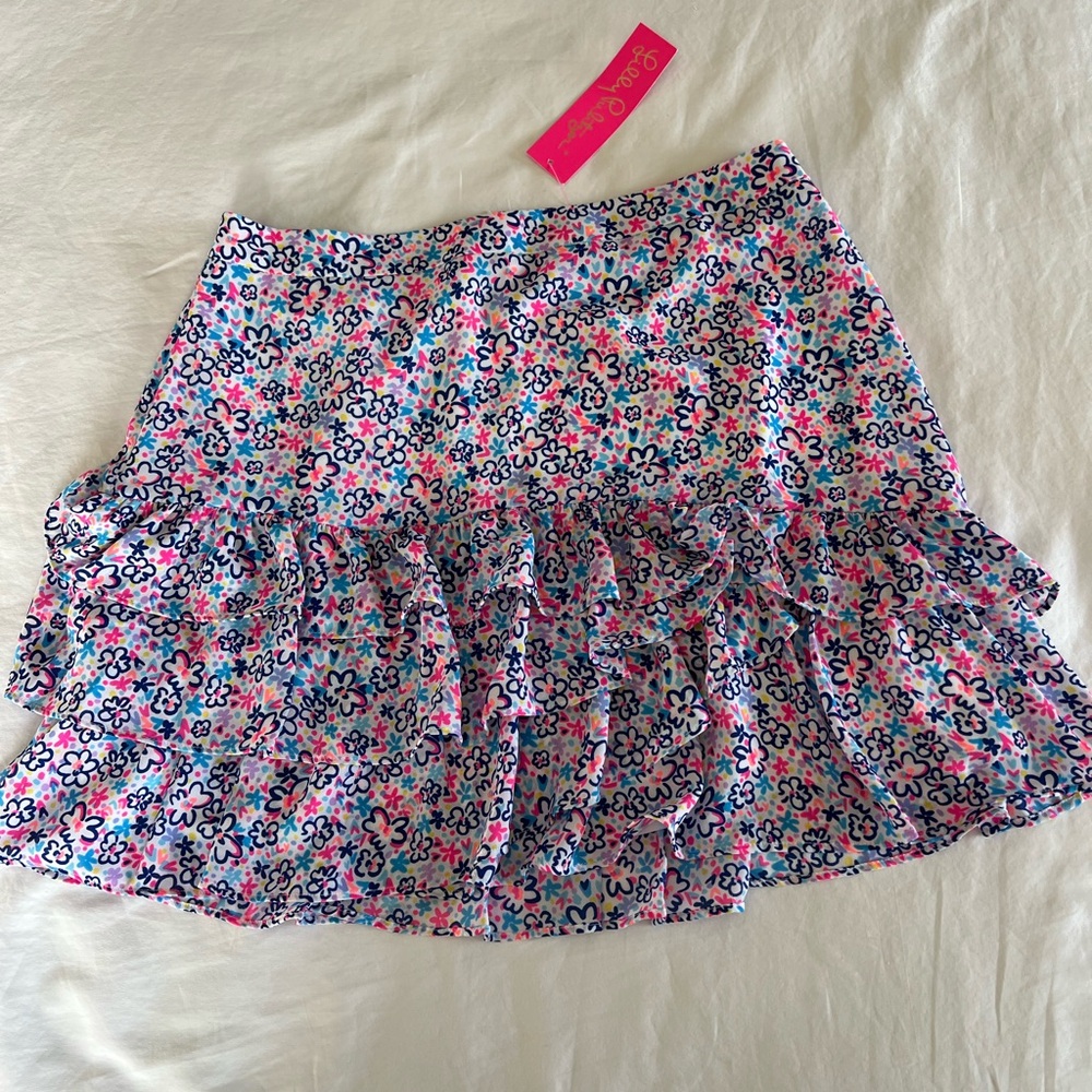 Lilly Pulitzer New Tilly Tiered Ruffle Skirt Multi Fun Sun Repeat Ditsy Size 10